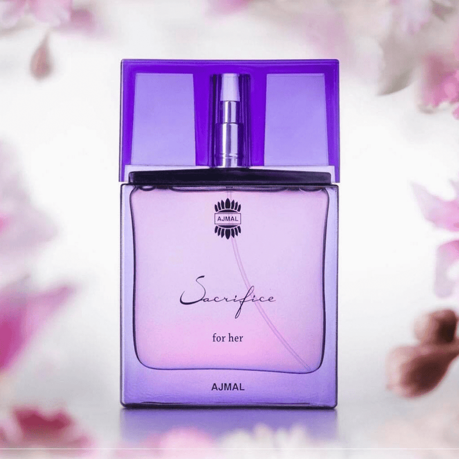 Ajmal Sacrifice for Women EDP 50ML, elegant glass bottle of floral and woody fragrance, feminine perfume with sophisticated scent