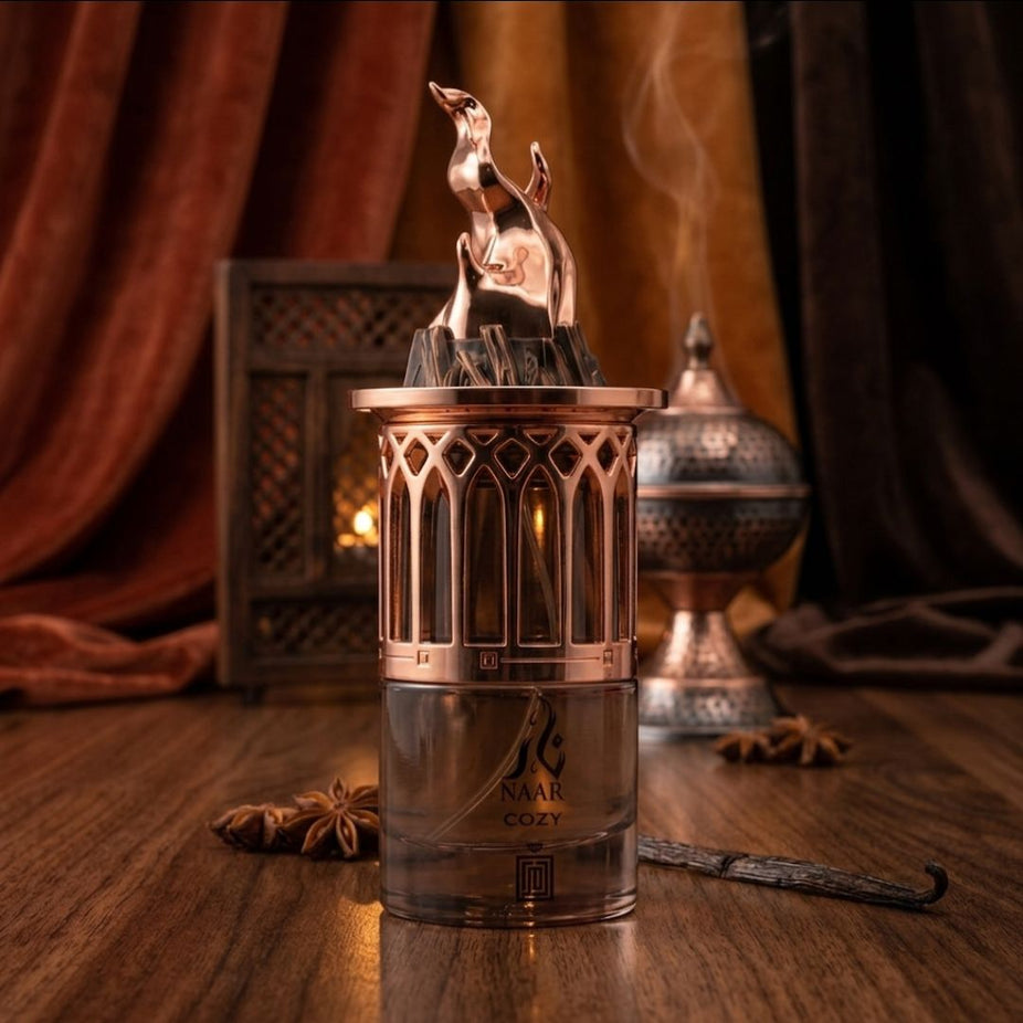 Aura by Aura Naar Cozy Eau de Parfum spray 100ml bottle with elegant packaging and floral design.