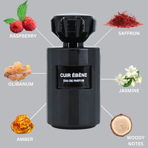 Cuir Ebene Eau De Parfum Spray 100ML (3.4 OZ) by Vurv | A Bold Blend of Sweet Raspberry, Rich Saffron, and Leathery Warmth. - Intense Oud