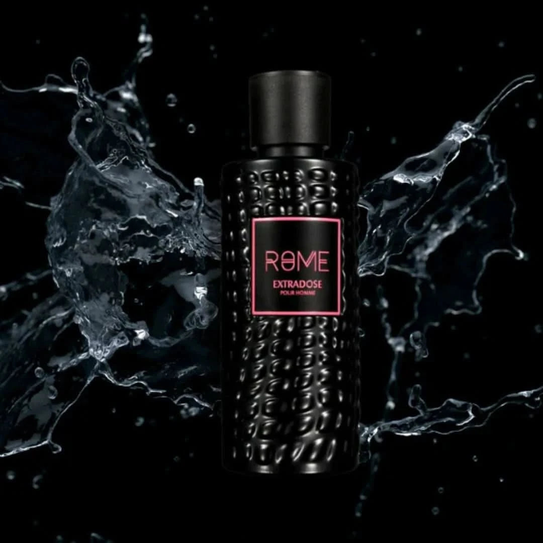 Rome Extradose Pour Homme Eau De Parfum spray by Mast Perfume, 100ml, showing the sleek glass bottle with a modern design.