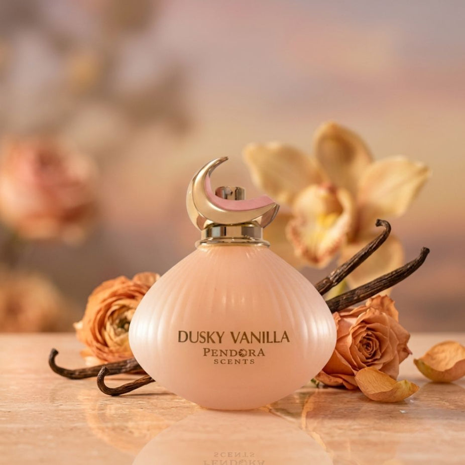 Dusky Vanilla Eau de Parfum spray by Paris Corner, featuring a sleek bottle and warm vanilla scent, 100ml (3.4 oz).