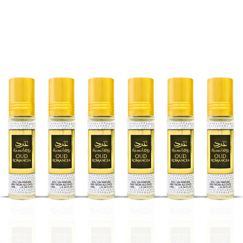 6PCS Oud Romancea Roll-On Perfume Oil - CPO 10ML (0.34OZ) by Ard Al Zaafaran | Long Lasting, Miniature Perfume Oil For Men & Women. (Pack Of 6) - Intense Oud