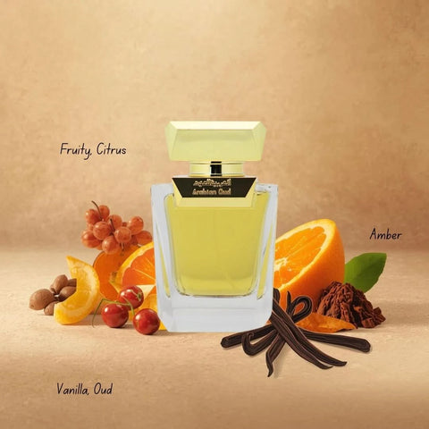 Arabian Oud Dokhon 5-piece gift set with assorted perfume bottles and elegant packaging, showcasing traditional Arabian fragrance collection.