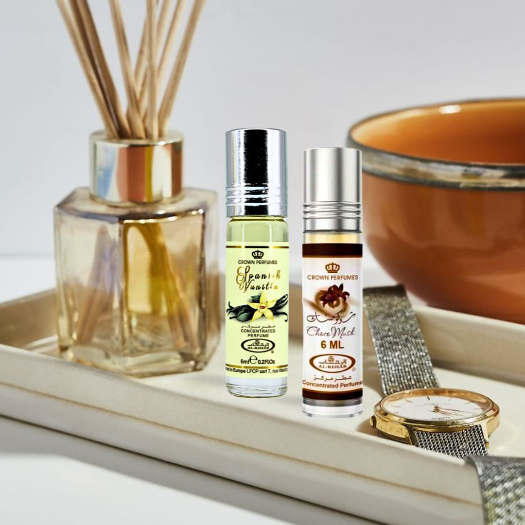 Choco Musk & Spanish Vanilla Perfume Oils 6ML (0.2 OZ) By Al Rehab | An Indulgent Bundle Of Creamy Vanilla & Rich, Chocolatey Scents. (ICONIC BUNDLE) - Intense Oud