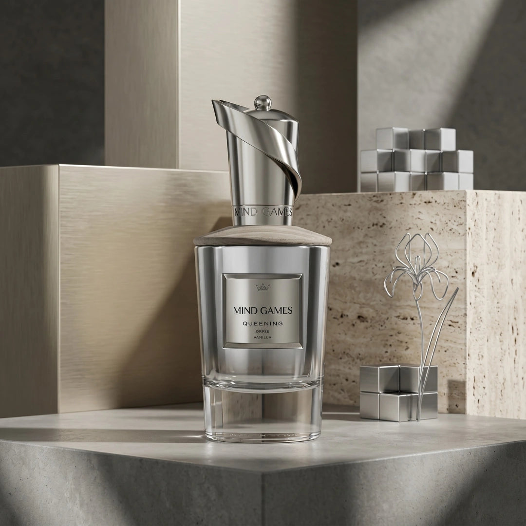 Soulmate Queening Extrait de Parfum by Mind Games in a 100ml bottle, showcasing the elegant perfume bottle design.