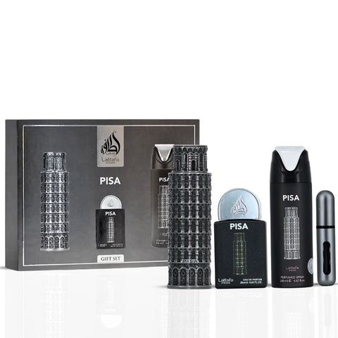 Lattafa Pride Pisa 3-Piece Eau de Parfum Gift Set | A Sunlit Stroll Through Citrus Groves & Ambered Alleys (Gift Set) - Intense Oud