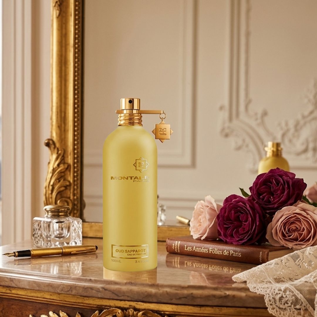 Montale Oud Sapparot Eau de Parfum spray 100ml bottle with elegant design and fragrance details.