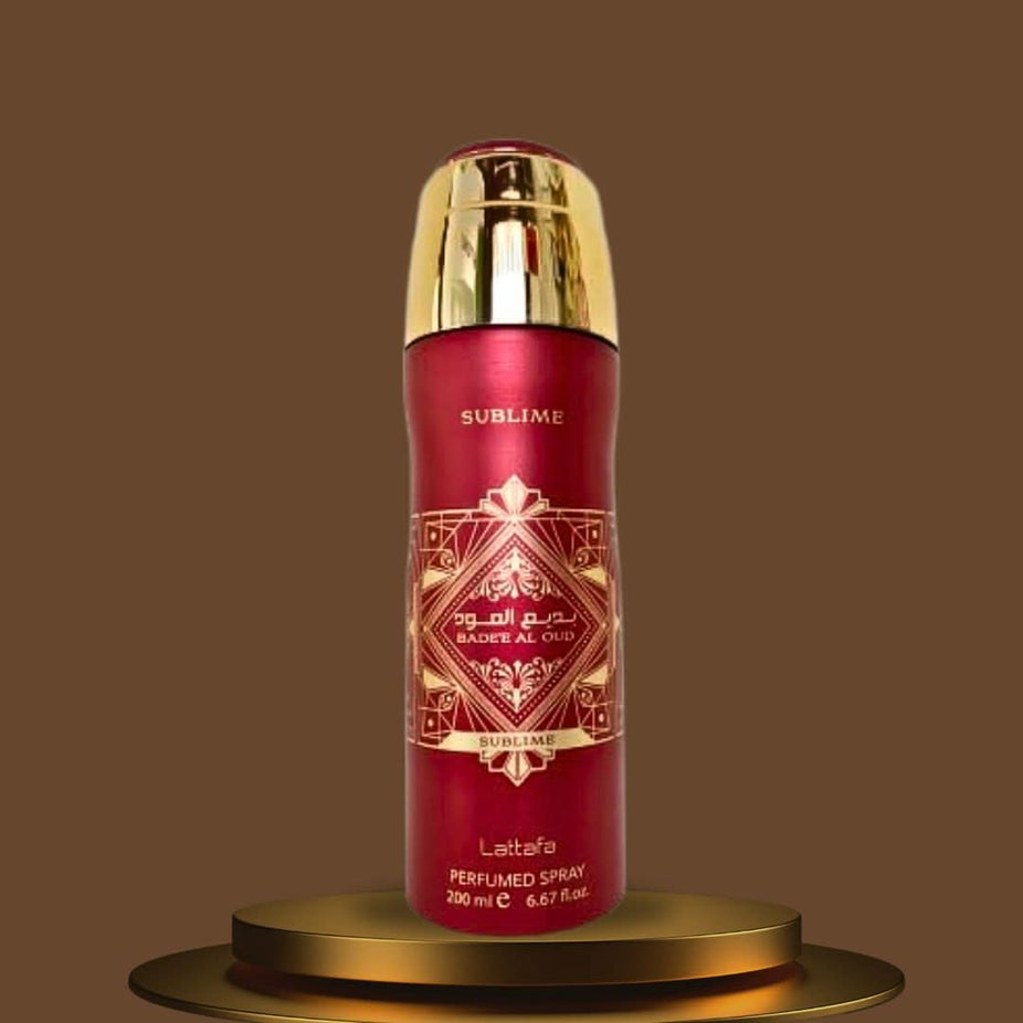 Intense Oud Bade'e Al Oud Sublime Eau de Parfum and Deodorant Spray in a value pack, featuring elegant bottles and labels.