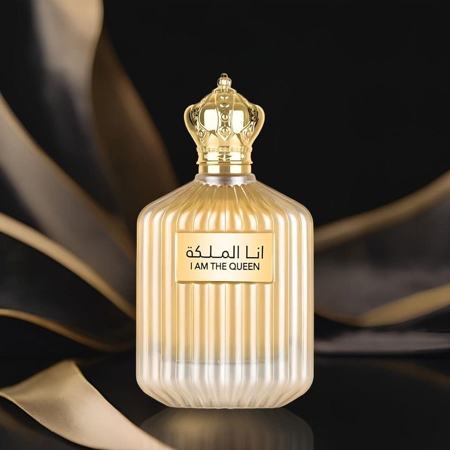 I am the Queen Eau De Parfum for Women by Ard Al Zaafaran, 100mL bottle, elegant floral fragrance with gold accents.