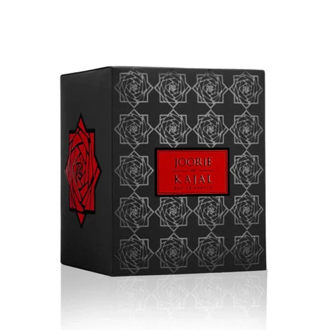Kajal Joorie Eau de Parfum spray 100ml bottle with elegant packaging and floral accents in the image.