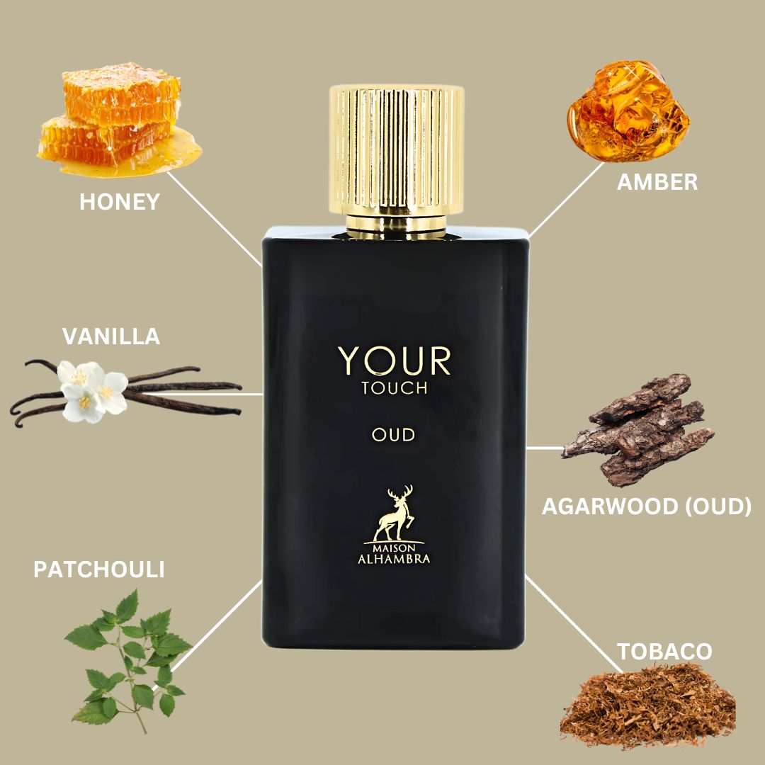 Your Touch Oud Eau De Parfum Spray 100ML (3.4 OZ) by Maison Alhambra | A Rich Blend of Honey, Oud & Smoky Tobaco with a Woody Finish. - Intense Oud