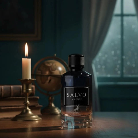 Salvo Intense Eau de Parfum spray by Maison Alhambra, 100ml bottle with elegant design and fragrance details visible.