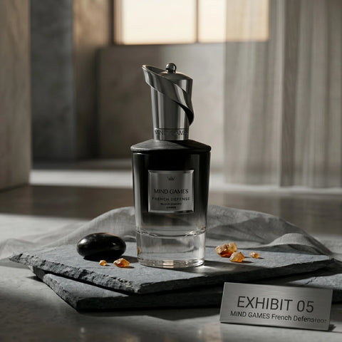 French Defense Extrait de Parfum 100ml by Mind Games, elegant EDP bottle with a sleek design and embossed branding.