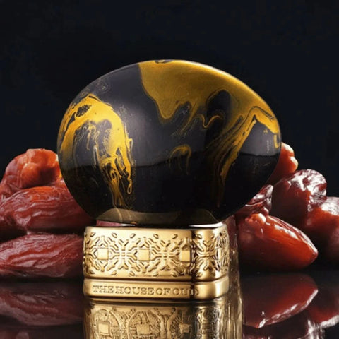 Dates Delight Eau de Parfum Spray by THOO, The House of Oud, 75ml bottle with elegant packaging and floral and date-inspired design.