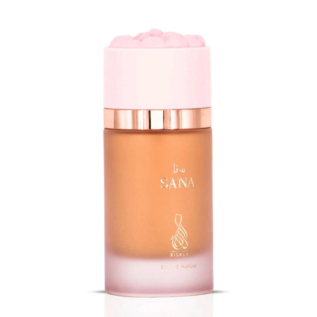 Risala Sana Eau de Parfum Spray 100ml bottle with elegant design, showcasing the fragrance bottle and cap.