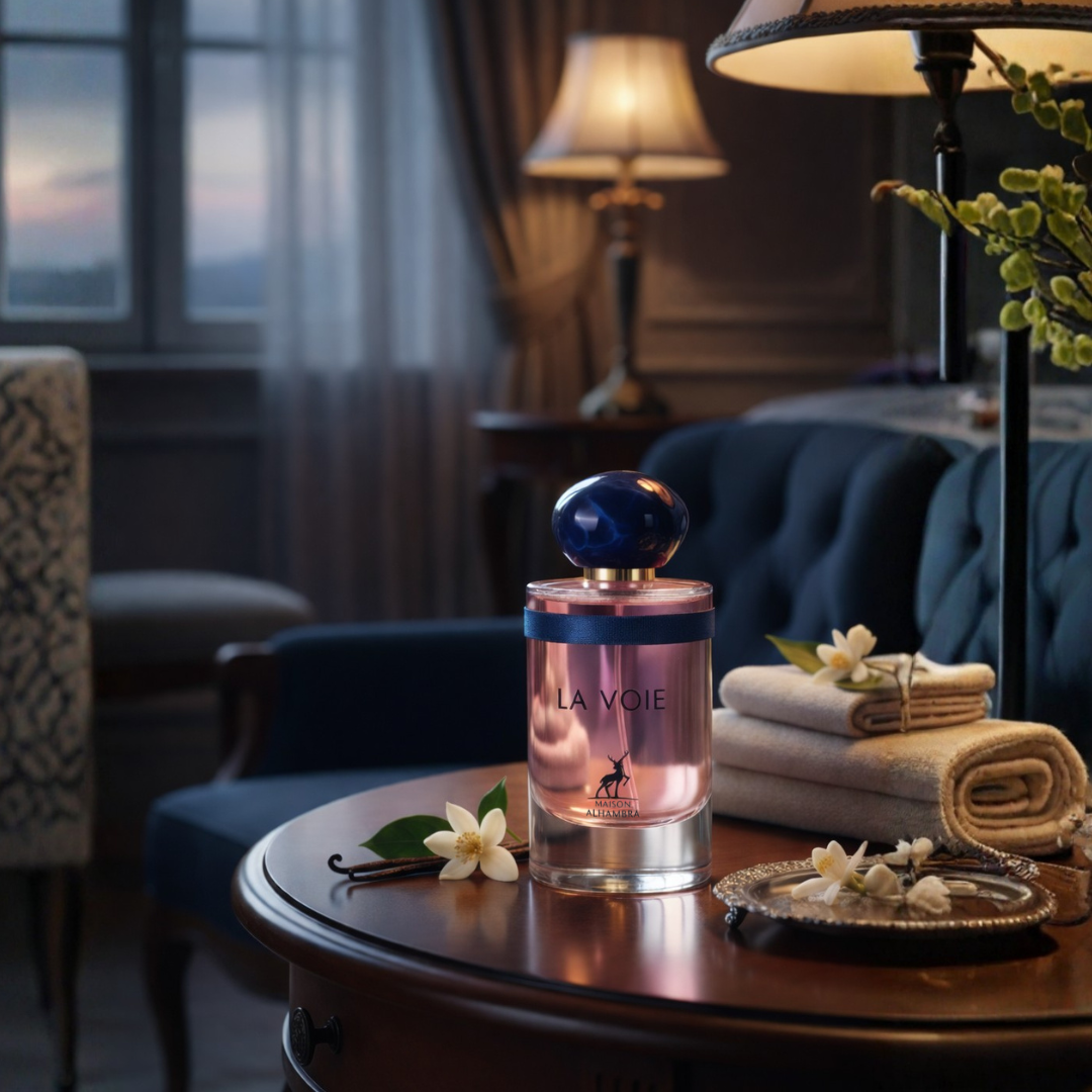 Maison Alhambra La Voie Eau De Parfum spray 100ml bottle with elegant packaging and fragrance details.