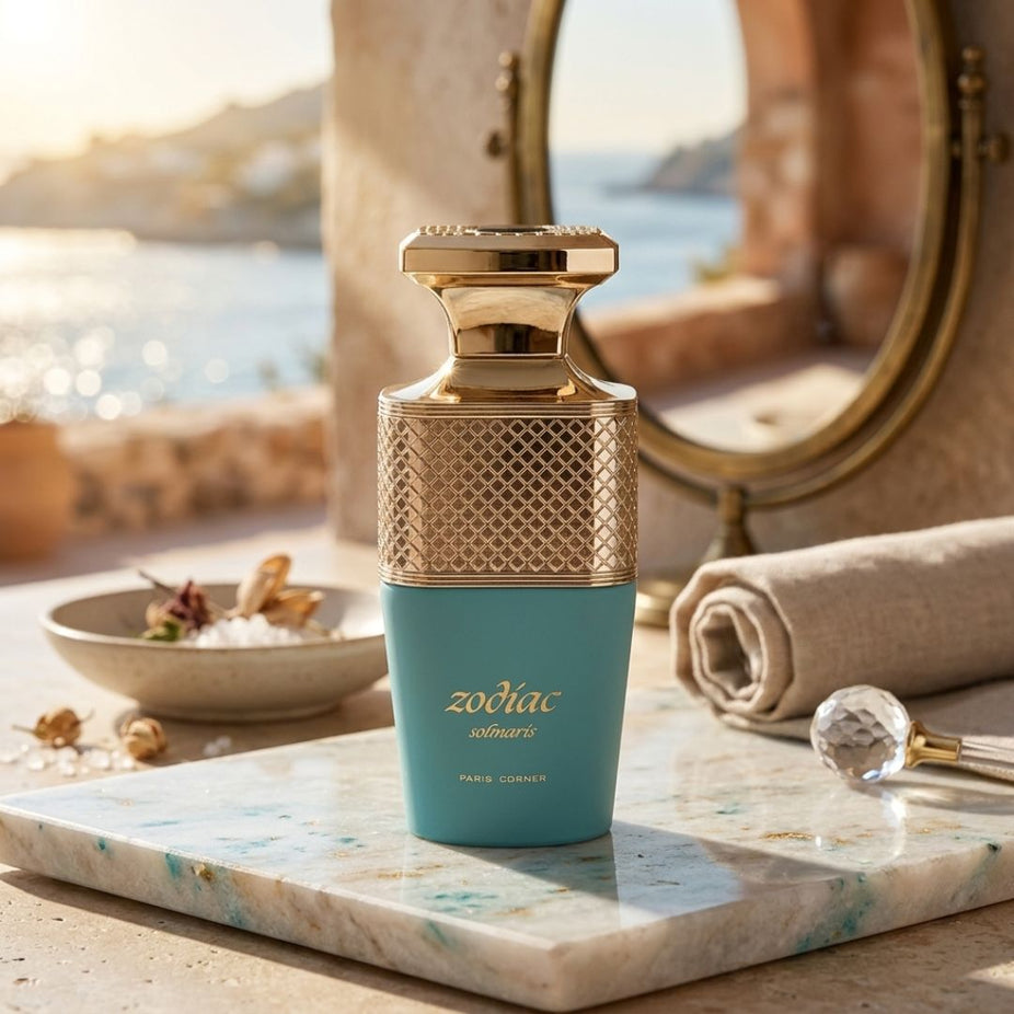 Zodiac Solmaris Eau de Parfum spray bottle by Paris Corner, 100ml, with sleek packaging and elegant design.