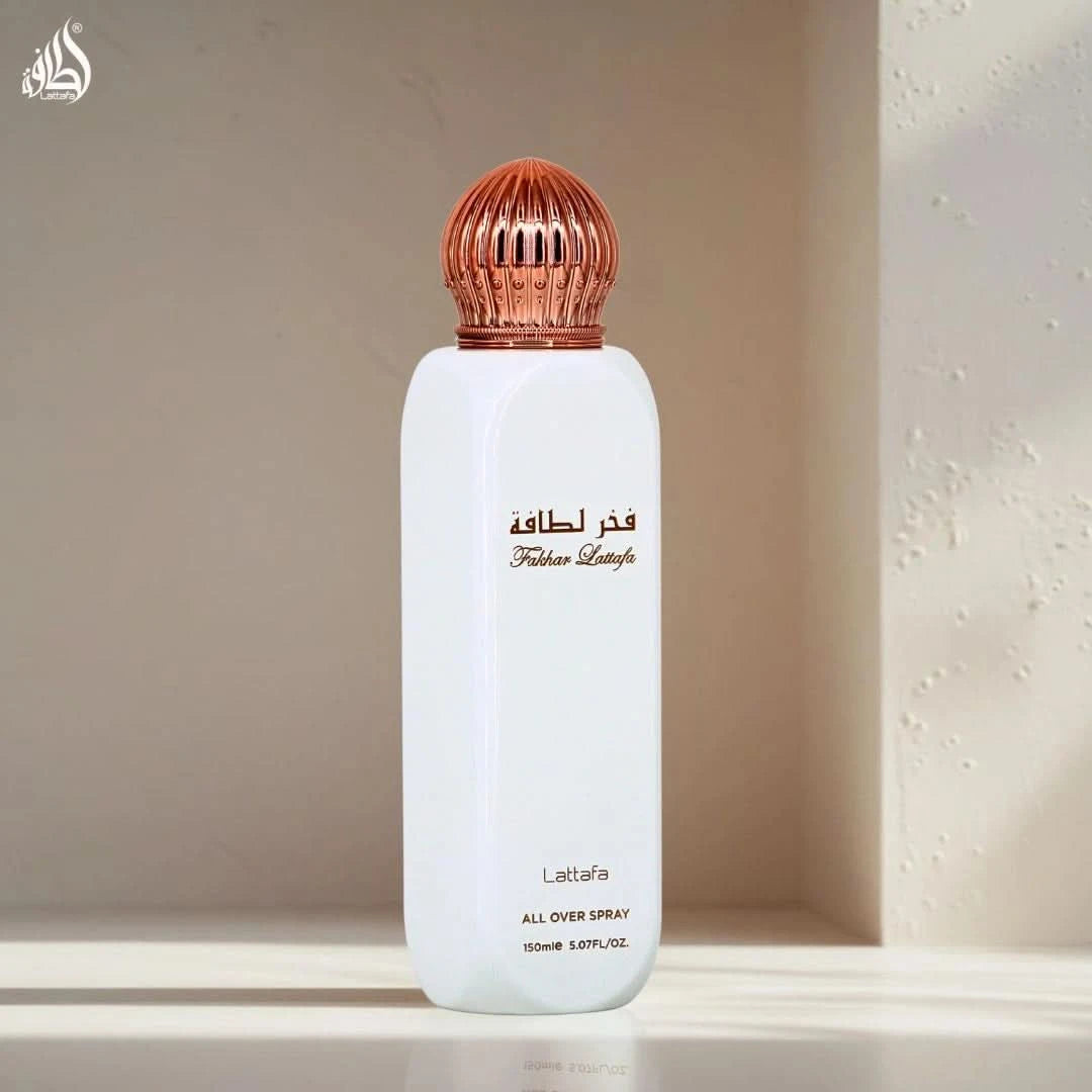 Lattafa Fakhar Women Eau de Parfum 100ml and All Over Spray 150ml bundle with elegant bottles and floral fragrance details