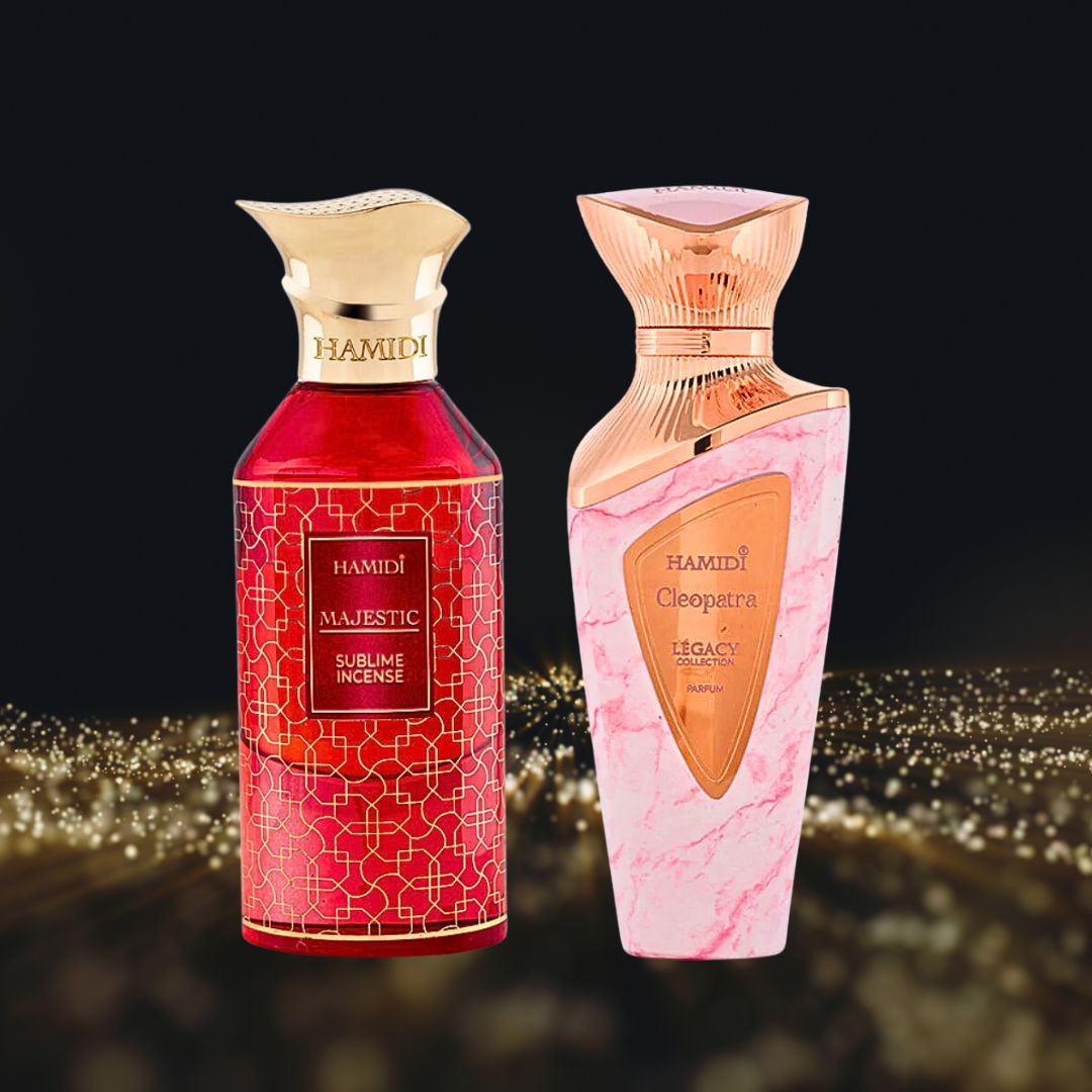 Legacy Cleopatra EDP Spray 100ML (3.4OZ) & Majestic Sublime Incense EDP Spray 85ML (2.8 OZ) By Hamidi| Long Lasting & Refreshing Fragrances. (SUPREME BUNDLE) - Intense Oud