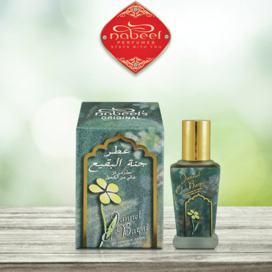 Nabeel Jannet El Baqui Perfume Oil 11ML bottle, concentrated perfume oil with elegant packaging, by Nabeel Perfumes.