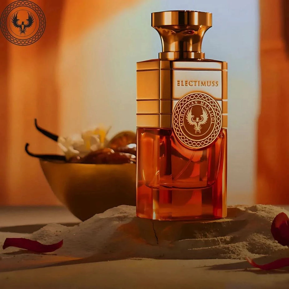 Electimuss London Moroccan Medjool Parfum Spray 100ml, a luxurious EDP extract de parfum in a sleek bottle.
