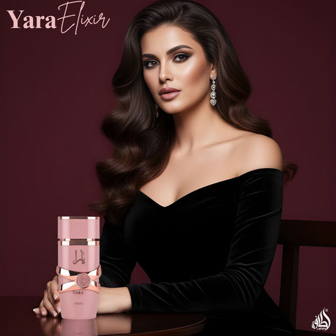 Yara Elixir Eau De Parfum Spray 100ml (3.4 oz) by Lattafa (Auction) (Velvet Pouch)