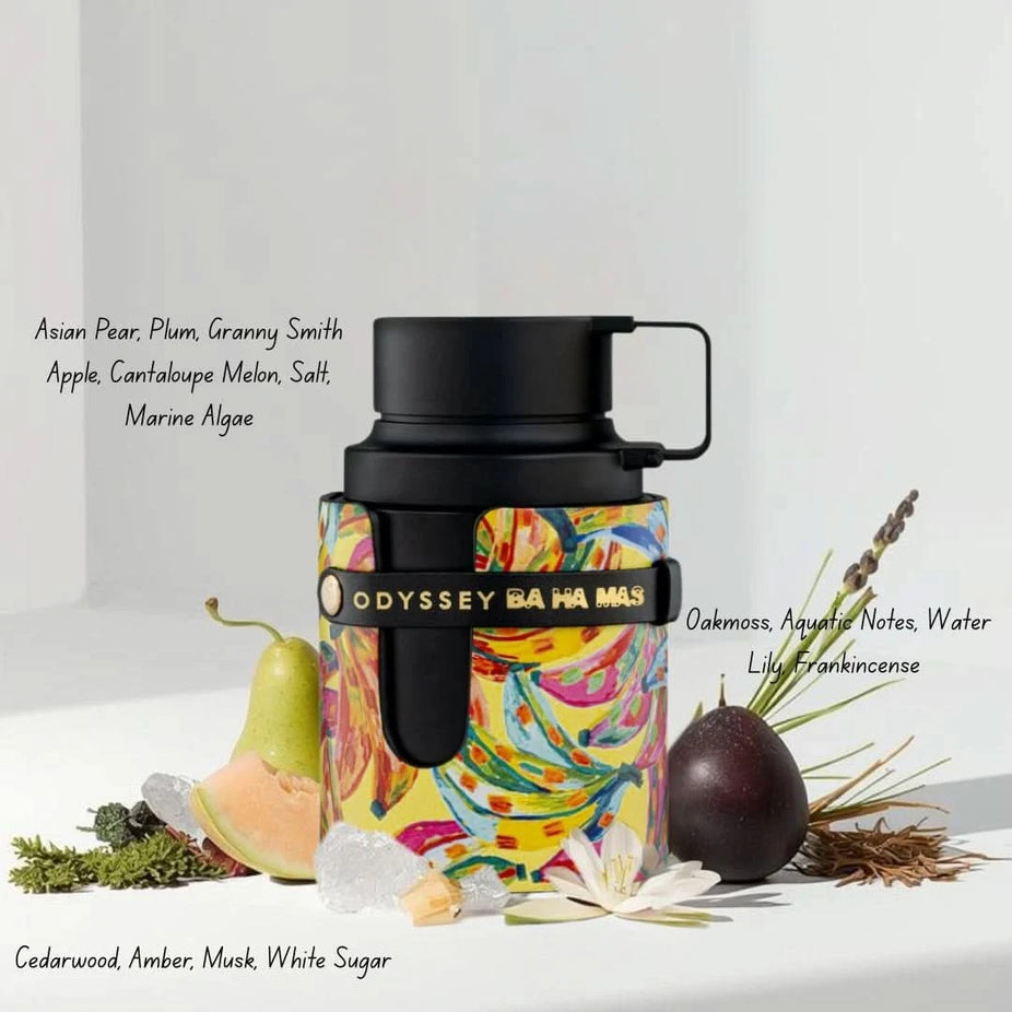 Odyssey Ba Ha Mas Eau de Parfum Spray by Armaf, 100ml, featuring a sleek bottle with elegant design and fragrance details.