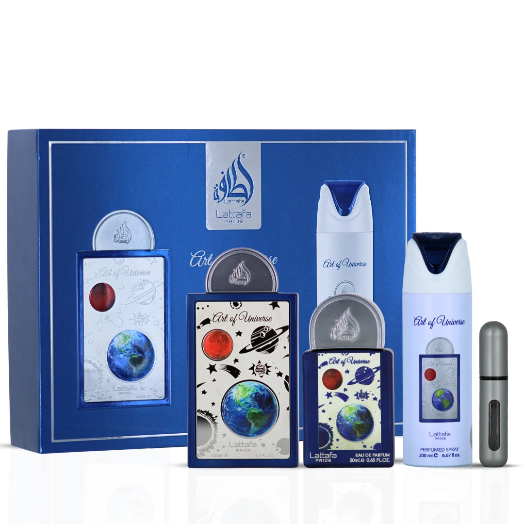 Lattafa Pride Art of Universe 3-Piece Eau de Parfum Gift Set | A Cosmic Dance of Citrus & Warmth – Bold, Fresh, Infinite (Gift Set) - Intense Oud