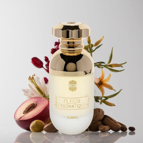 Ajmal FLEUR ÉNIGMATIQUE EDP spray 90ML bottle, showcasing luxurious, captivating scent with elegant packaging.