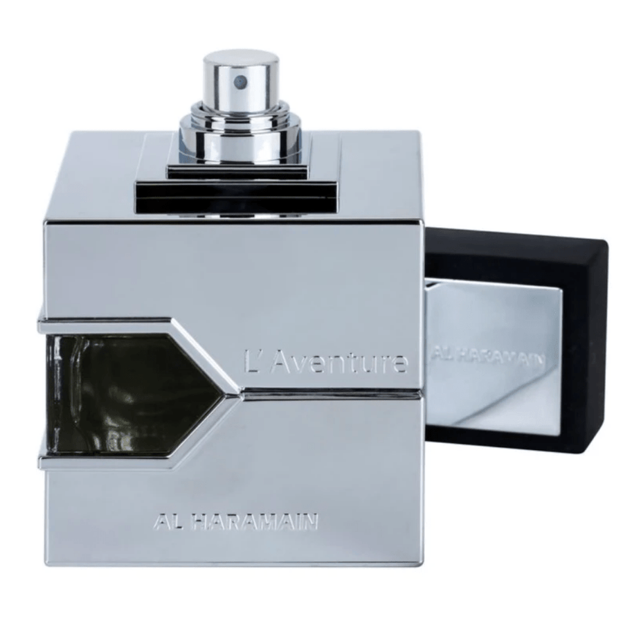 Al Haramain L'Aventure for Men Eau de Parfum spray 100ml, showing the sleek bottle and packaging.