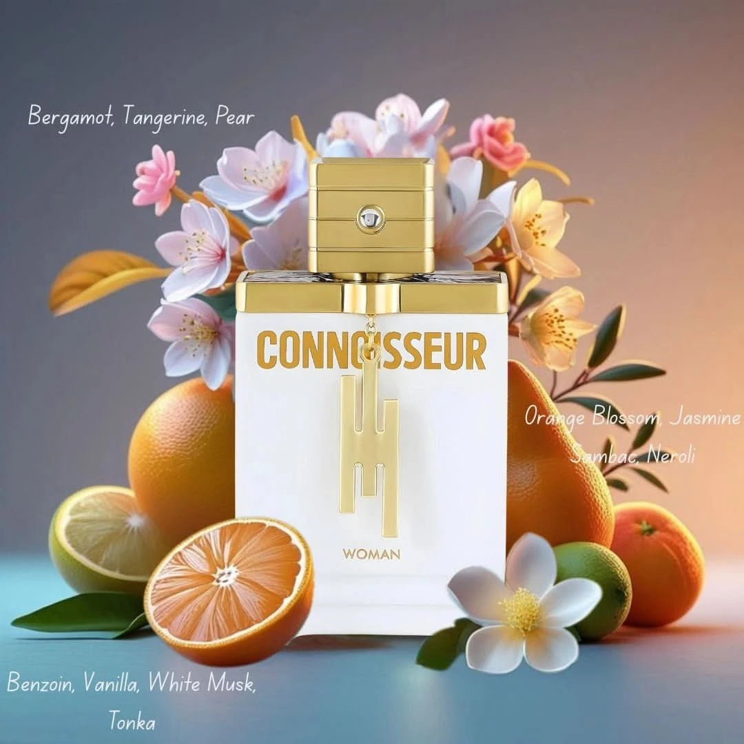 Armaf Connoisseur Man & Woman Eau de Parfum sprays in 100ml bundle, featuring sleek bottles with elegant designs.
