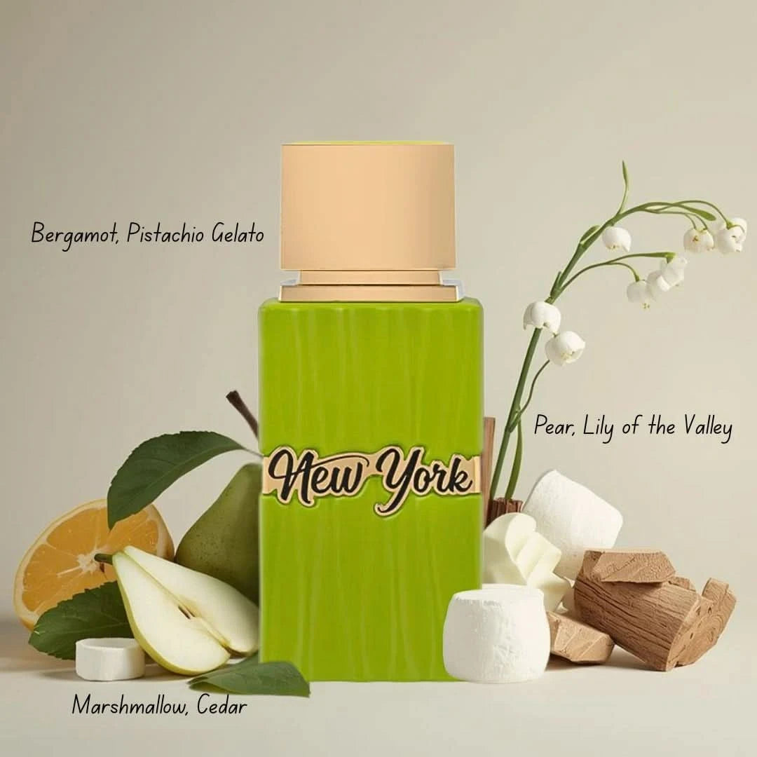 Bundle of Lattafa Yara Elixir, New York Life by Hamidi, and Eclaire Pistache Eau de Parfum sprays, 100ml each, with elegant bottles.