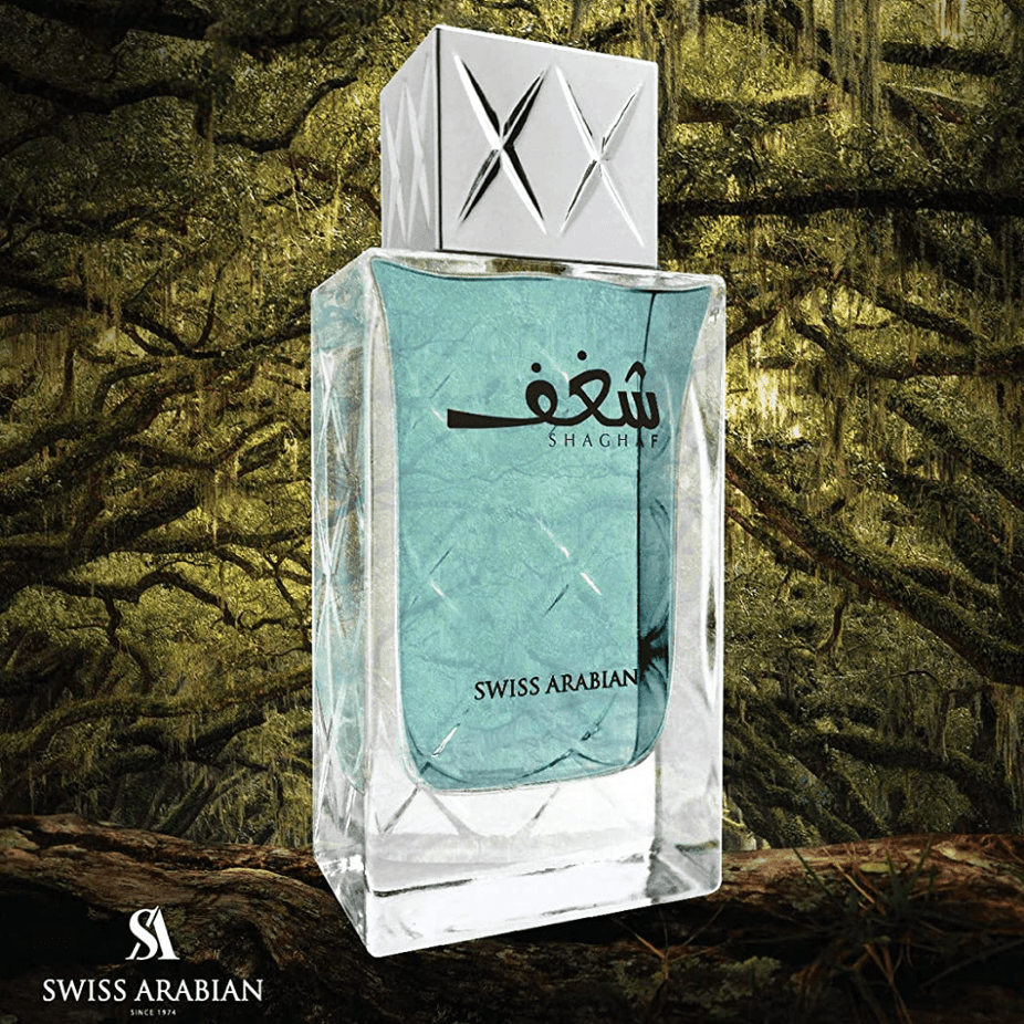 Swiss Arabian Shaghaf Eau de Parfum spray bottle showing sleek 75ml size and elegant packaging.