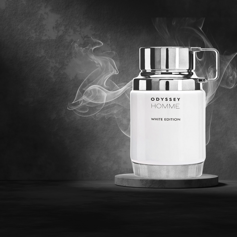 Odyssey Homme White Edition Eau de Parfum by Armaf in 200ml spray bottle, sleek white packaging, masculine fragrance.