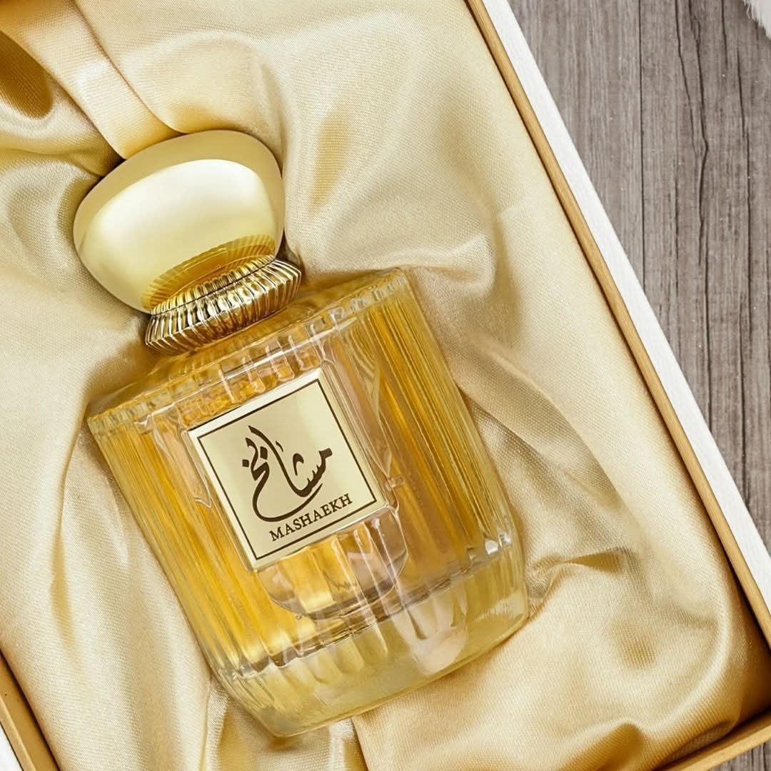 MTJ Mashaekh EDP spray 100ML, unisex perfume bottle with a sleek design, showcasing a woody, citrusy, and spicy scent.