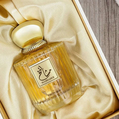 MTJ Mashaekh EDP spray 100ML, unisex perfume bottle with a sleek design, showcasing a woody, citrusy, and spicy scent.
