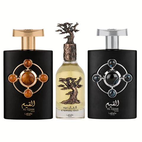 Al Qiam Gold, Al Qiam Silver & Eternal Oud EDP-100ml by Lattafa - Intense oud