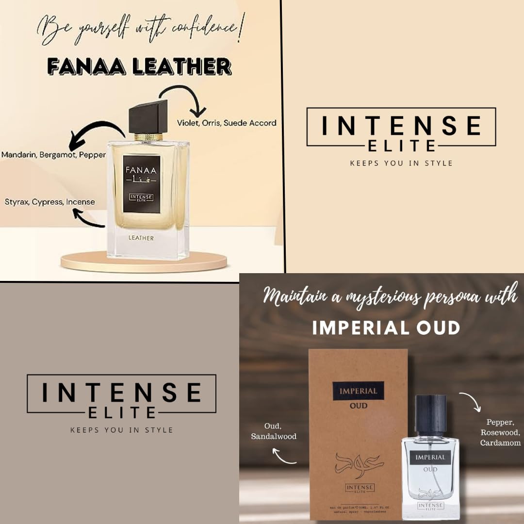 Fanaa Leather EDP - 100Ml (3.4Oz) & Imperial Oud EDP 50Ml (1.67Oz) WITH MAGNETIC GIFT SET by INTENSE ELITE. - Intense Oud