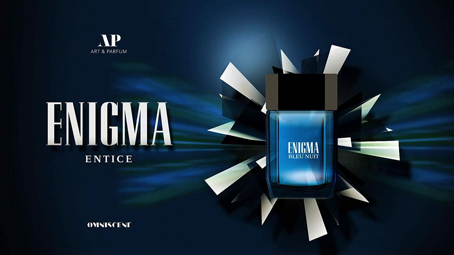 Art & Parfum Enigma Bleu Nuit EDP for Men, 100ml bottle with sleek packaging and dark blue accents.