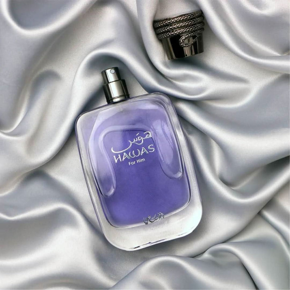 Rasasi Hawas for Him Eau de Parfum spray in a 100ml bottle, shown in a value pack of three.