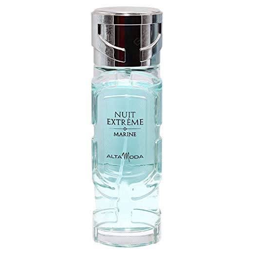 Alta Moda Nuit Extreme Marine for Men EDT 100ML bottle in a velvet pouch, featuring sleek packaging and elegant design.