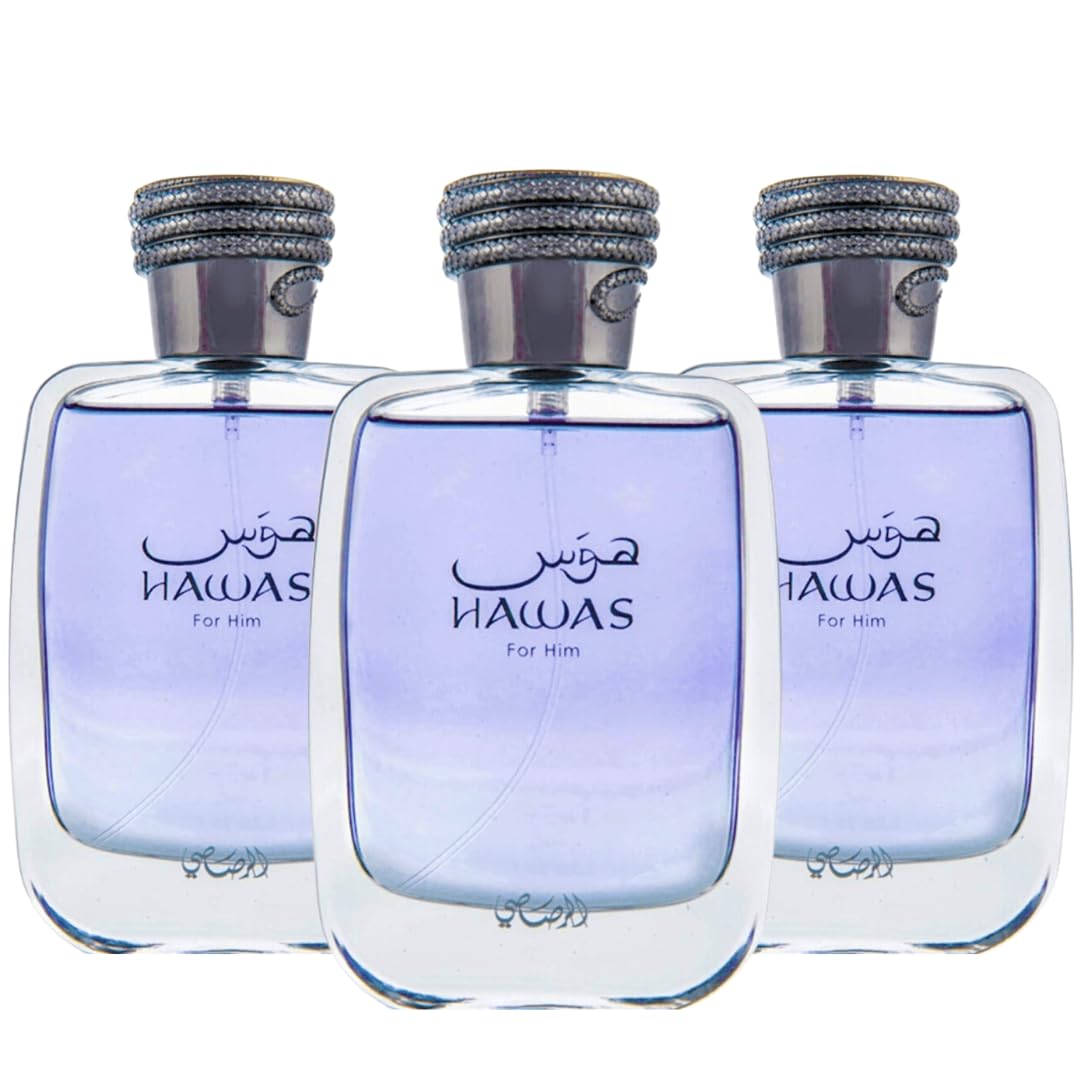 Hawas For Him EDP Spray 100ML (3.4 OZ) By Rasasi | Long Lasting and Luxurious Scents for Men. (PACK OF 3) - Intense Oud