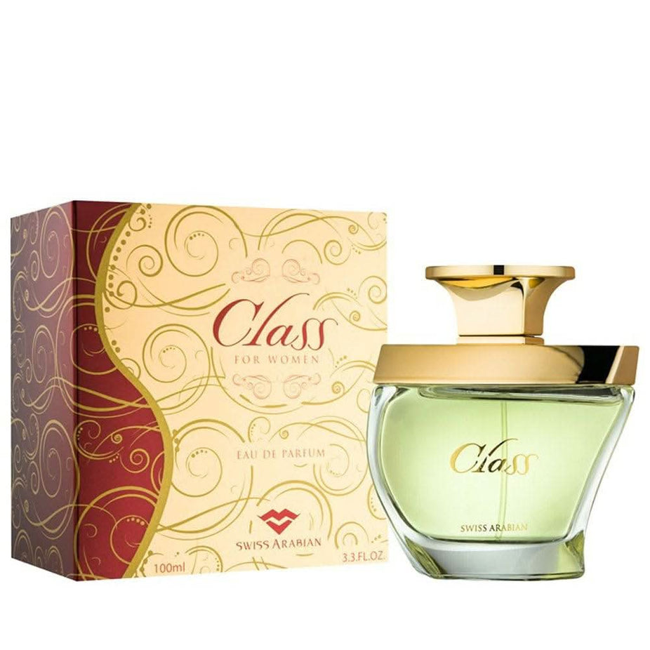 Swiss Arabian women's EDP perfume bottle, 100ml (3.4 oz), elegant design showcasing the Eau De Parfum fragrance.