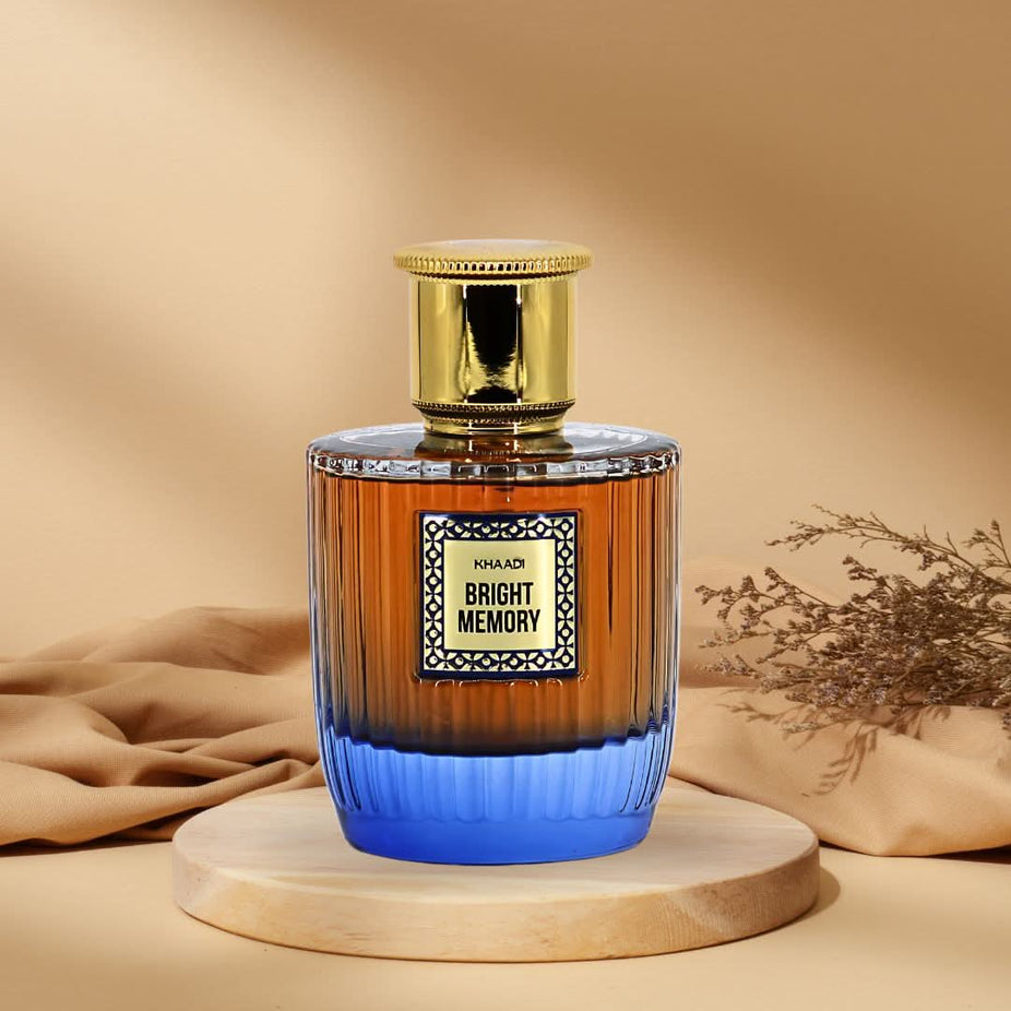 Bright Memory Eau de Parfum Spray by Khaadi, 100ml bottle with elegant perfume cap and floral-themed packaging.