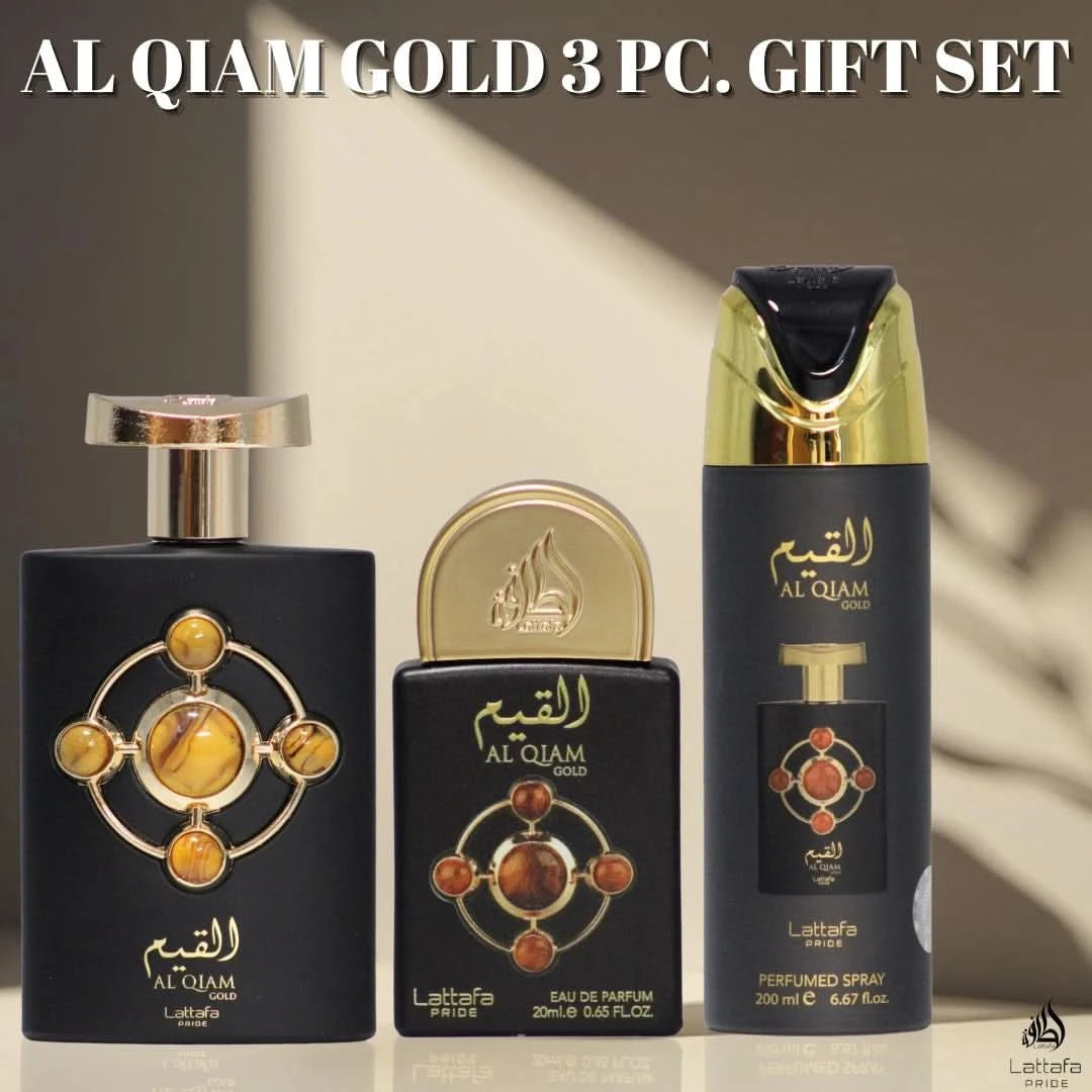Al Qiam Gold 3-Piece Perfume Gift Set by Lattafa Pride | Intense Oud Al Qiam Gold 3-Piece Perfume Gift Set by Lattafa Pride | Intense Oud