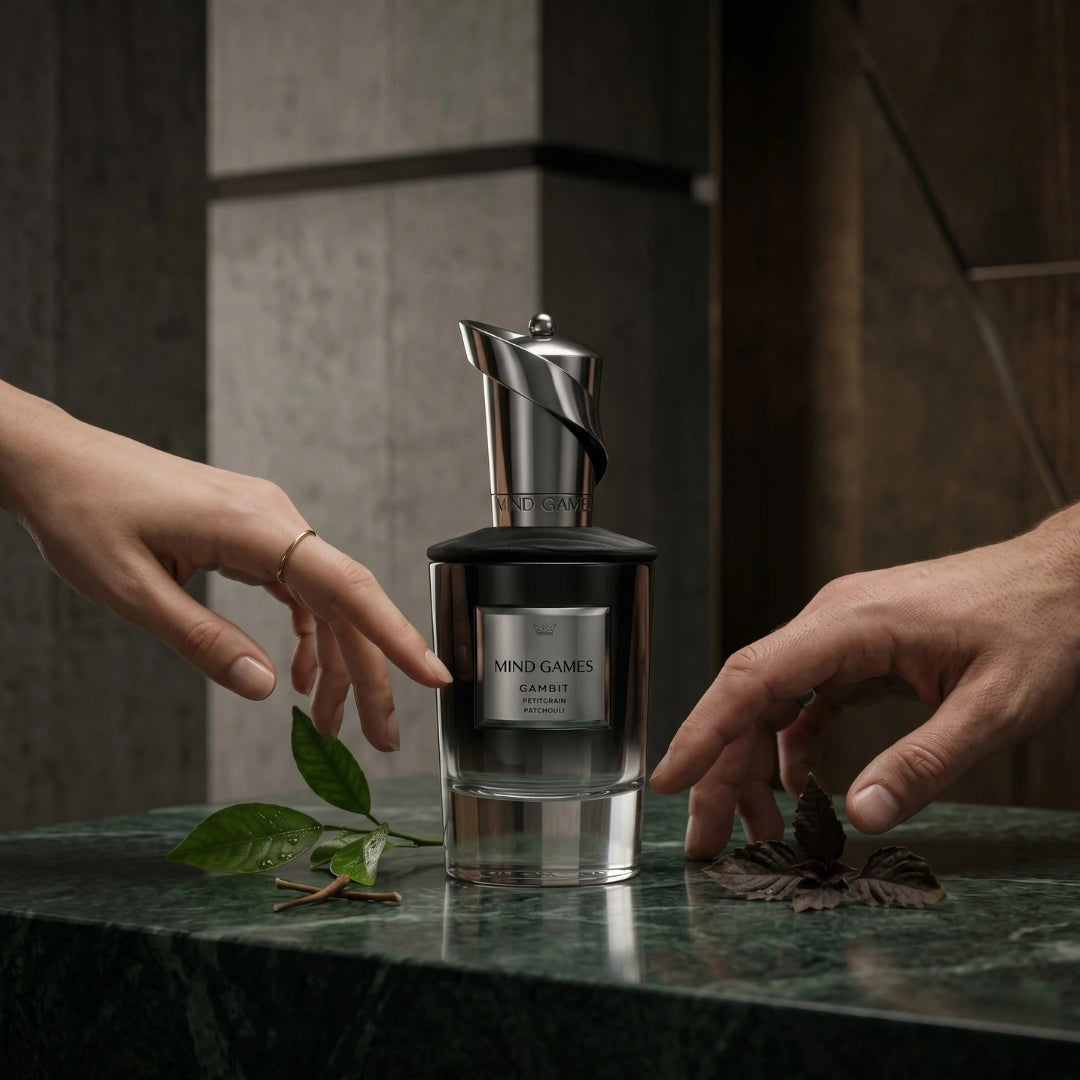 Gambit Extrait de Parfum 100ml by Mind Games, elegant bottle of EDP extrait de parfum with sleek design and sophisticated branding.