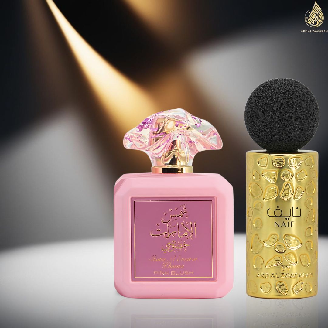 Pink Blush & Naif Eau de Parfum Sprays 100ml (3.4 oz) by Ard Al Zaafaran | From Fruity Florals to Spicy Woods — Luxury in Every Spritz. (Bundle) - Intense Oud
