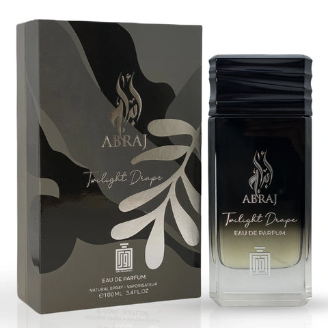 Aura Fragrances perfume bundle featuring Abraj Twilight Drape, Ruby Majesty, and Indigo Veil Eau De Parfum sprays in 100ml bottles.