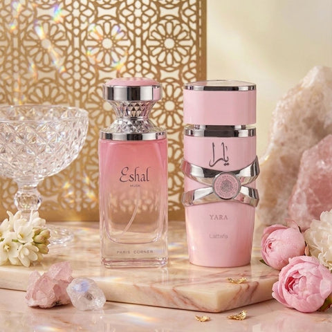Eshal Musk by Paris Corner & Yara by Lattafa Eau de Parfum Sprays 100ml (3.4 oz) (Bundle)