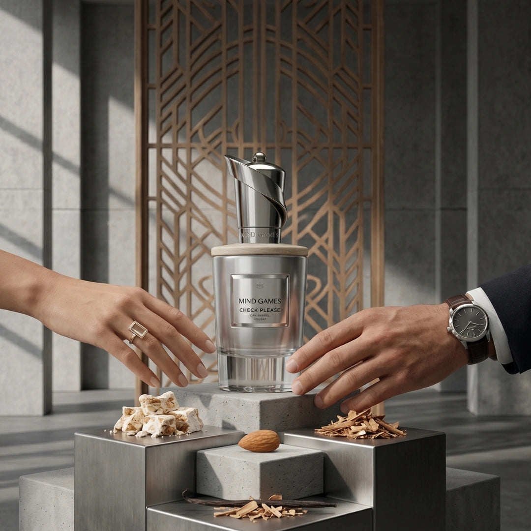 Check Please Extrait de Parfum 100ml by Mind Games, elegant glass bottle with a sleek design, showcasing the EDP fragrance.